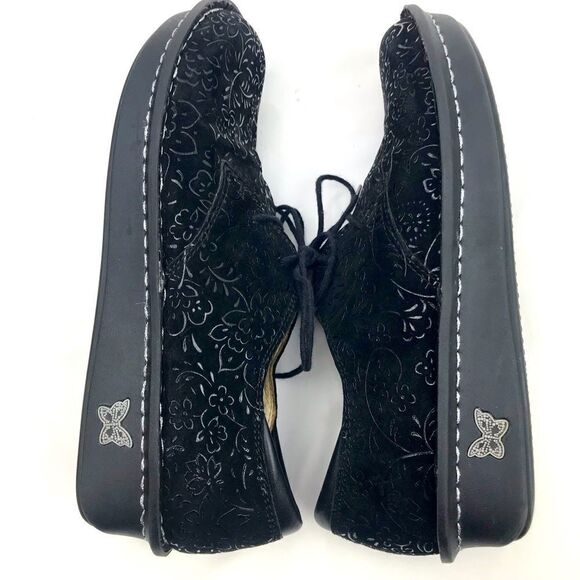 Alegria Bree Black Leather Floral Tooled Lace Up Sprigs Support Oxford Shoes - Picture 12 of 16